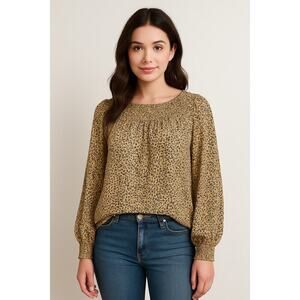 Elizabeth and James Textile Smocked Neck Boho Flowy Long Sleeve Blouse – Size XL